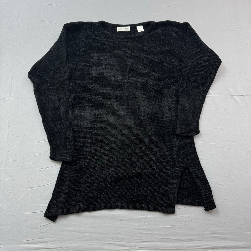 White Stag Black Chenille Knit Tunic Sweater Crew Neck Side Slit Vintage‎ Small